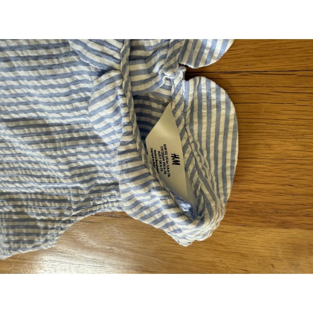 H&M Seersucker Dress Girls Sz 6 White Blue Striped Coastal Resort Nautical - Picture 3 of 7